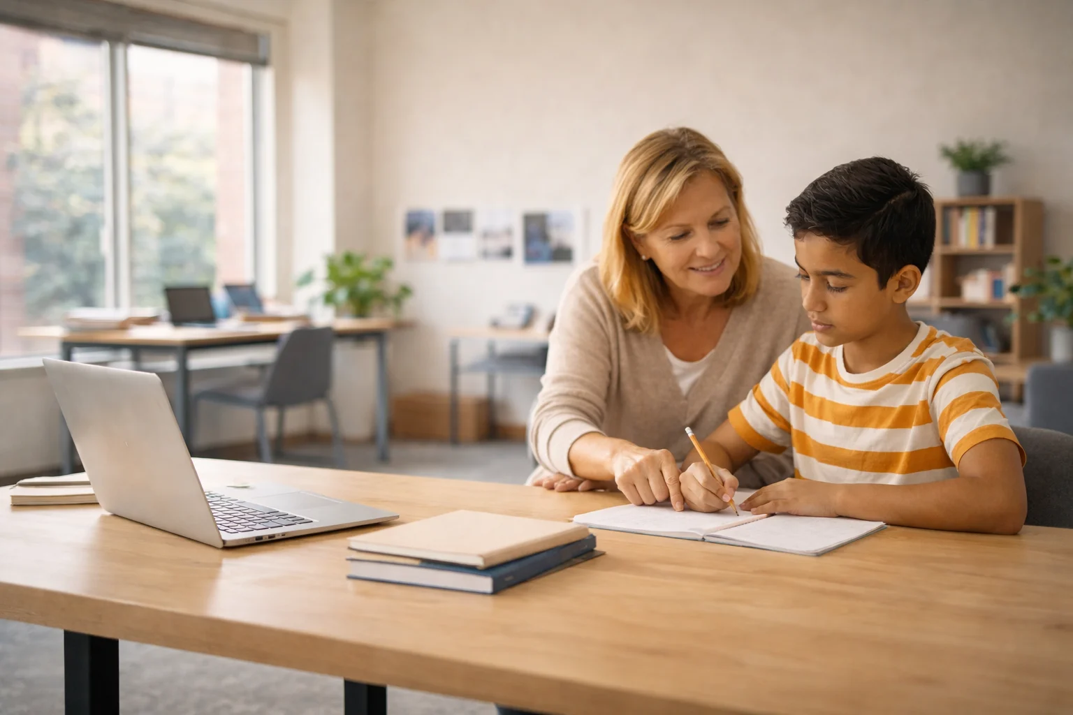 Tutoring session in a bright learning space