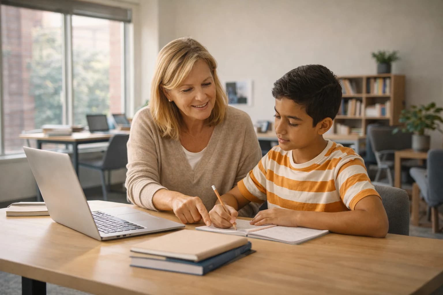 Tutoring session in a bright learning space (placeholder)
